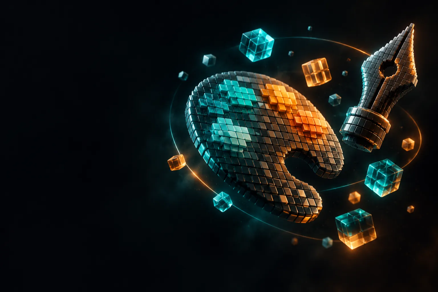 Ilustración de branding y diseño gráfico en píxeles 3D