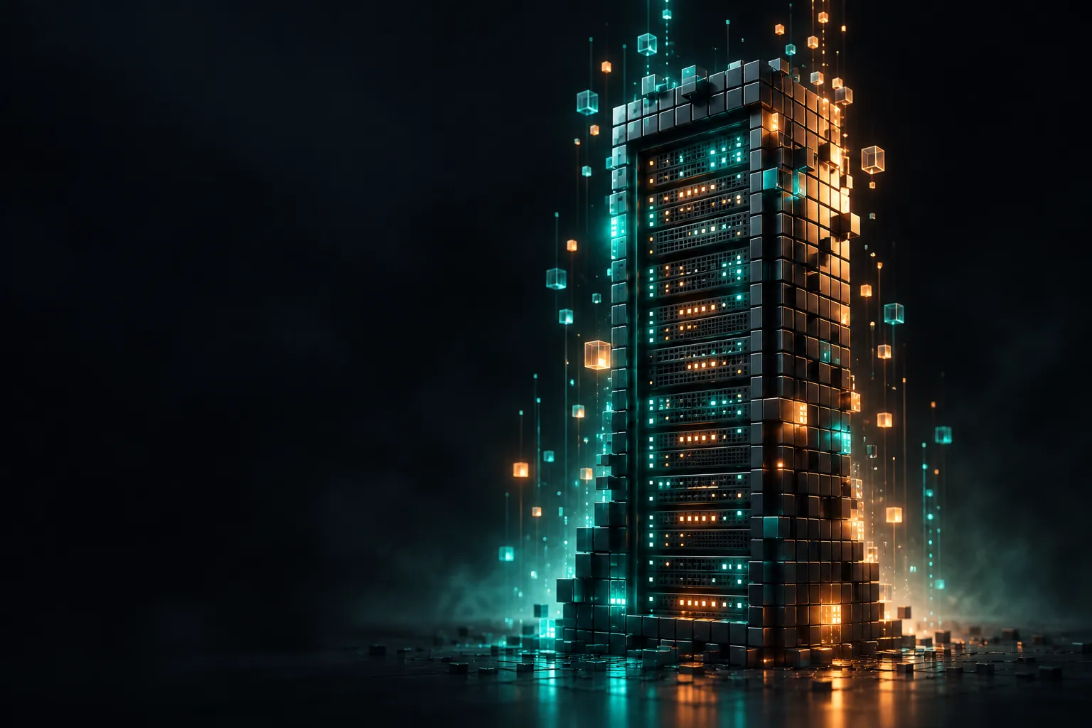 Ilustración de hosting hecha con píxeles en 3D