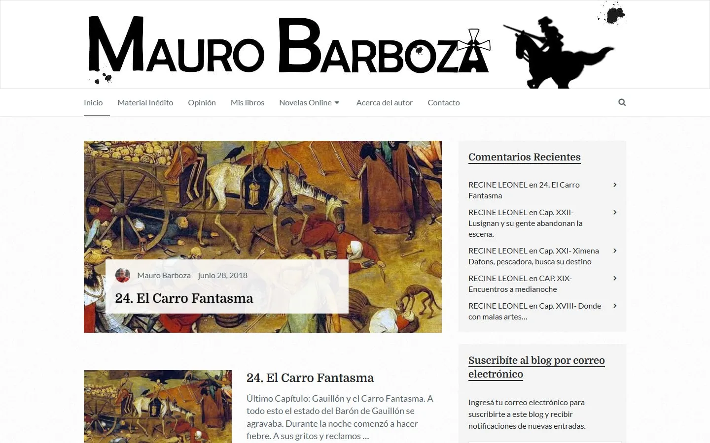 Portada del sitio del escritor Mauro Barboza