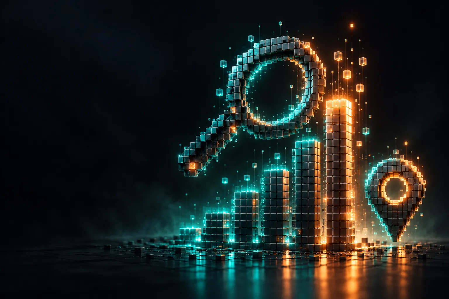 Ilustración de posicionamiento seo en píxeles 3D