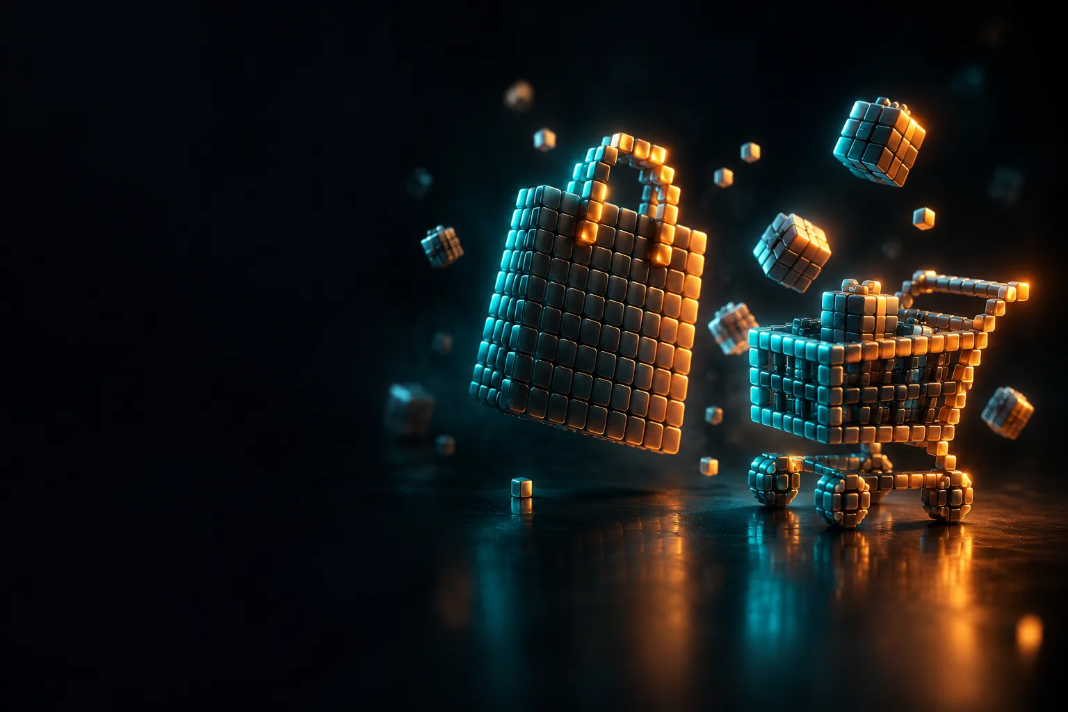 Ilustración de tiendas online en píxeles 3D